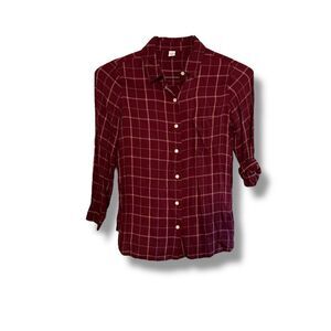 Burgundy Button Down Shirt with Plaid Pattern
